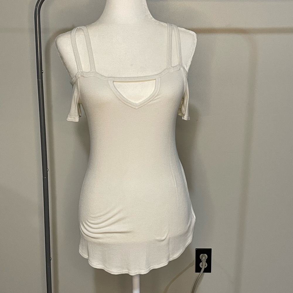 American Eagle Outfitters White Cold Shoulder Top